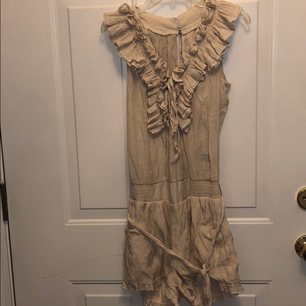 Cream/beige/tan romper with pockets and belt